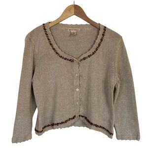 Vintage Lauren Hansen Womens Crop Cardigan Sweater Size XL Tan Cottage Core‎